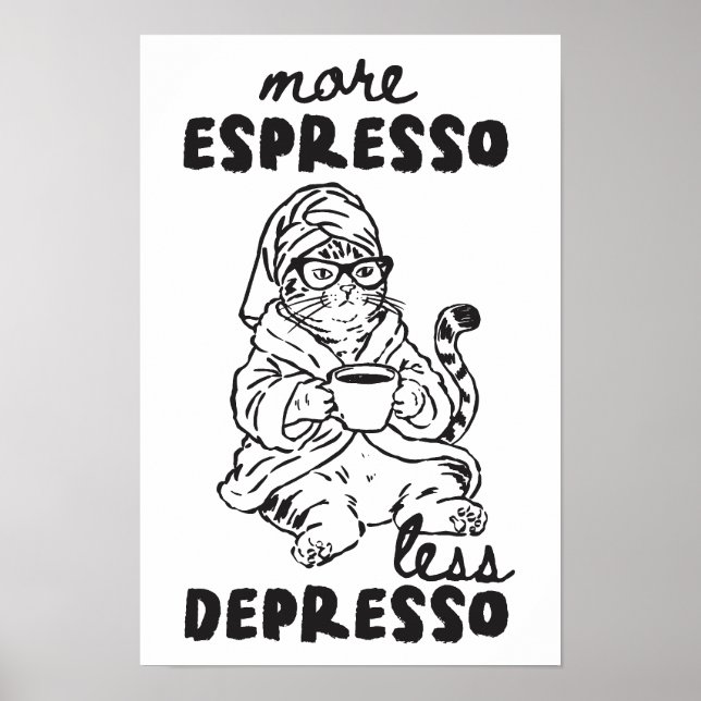 More Espresso Less Depresso Cat Coffee Wall Art (Front)