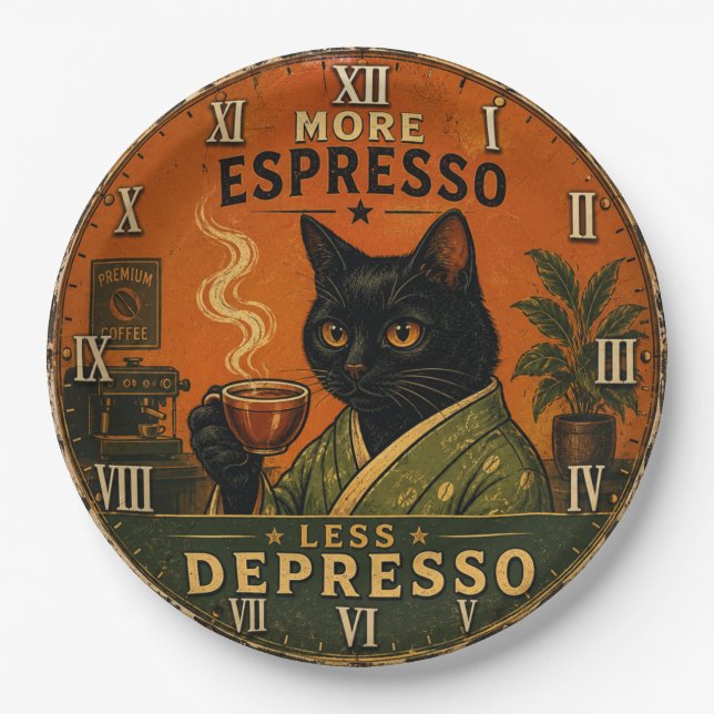 More Espresso Less Depresso Cat Paper Plate (Front)