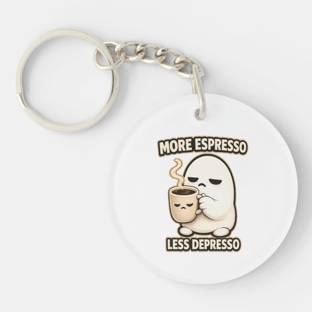 More Espresso Less Depresso Cute Coffee Character Key Ring (Front)