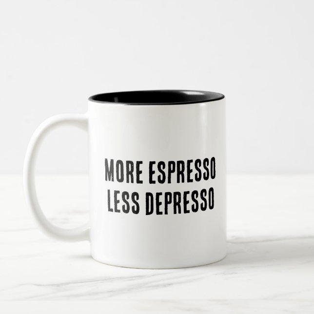 MORE ESPRESSO LESS DEPRESSO Two-Tone COFFEE MUG (Left)