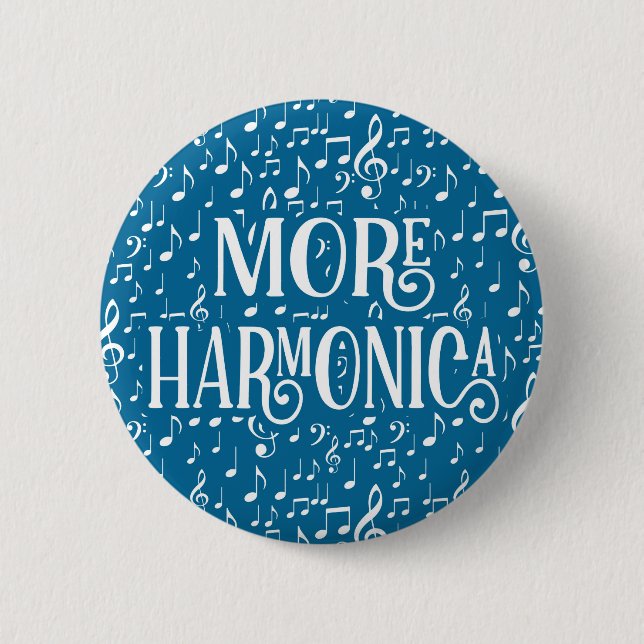 More Harmonica - Blue White Music 6 Cm Round Badge (Front)