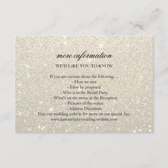 More Info Wedding Card - White Gold Glit Fab (Front)