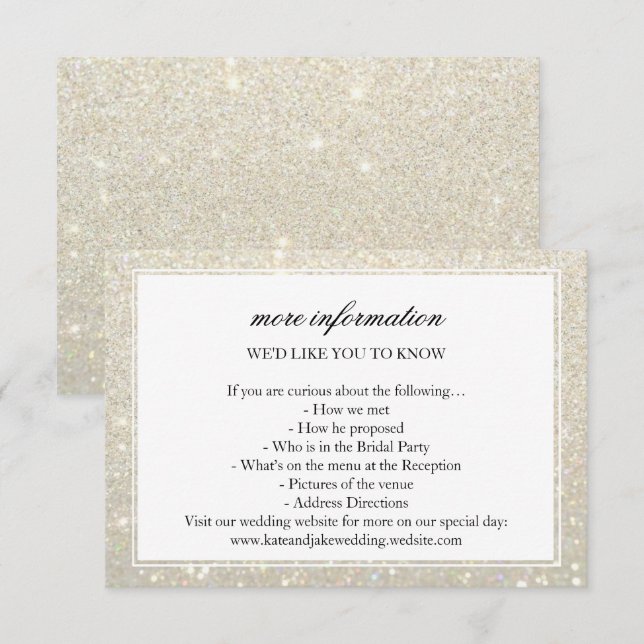 More Info Wedding Card - White Gold Glit Fab Frame (Front/Back)