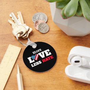 "More Love Less Hate" USA Flag Rustic Heart, Black Key Ring