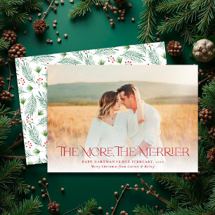 More Merrier Announce Pregnancy Christmas Photo Holiday Card