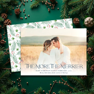 More Merrier Announce Pregnancy Christmas Photo Holiday Card