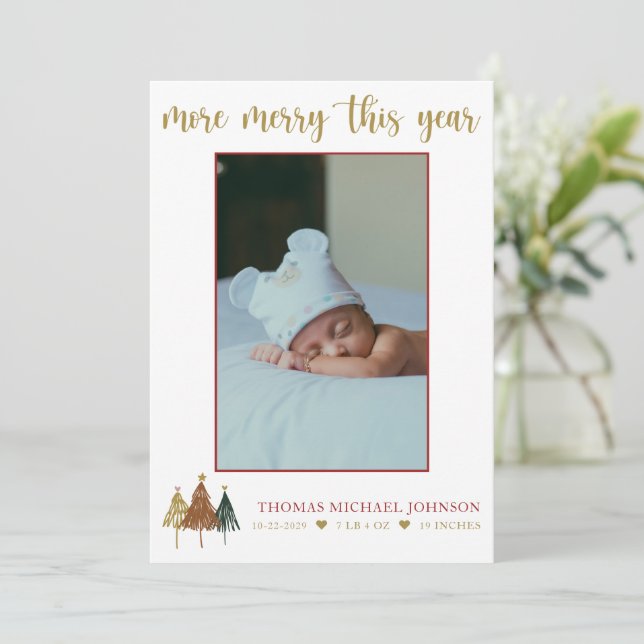 More Merry This Year Birth Announcement Card (Standing Front)