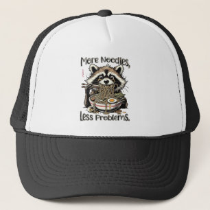 More noodles less problems raccoon eating ramen trucker hat