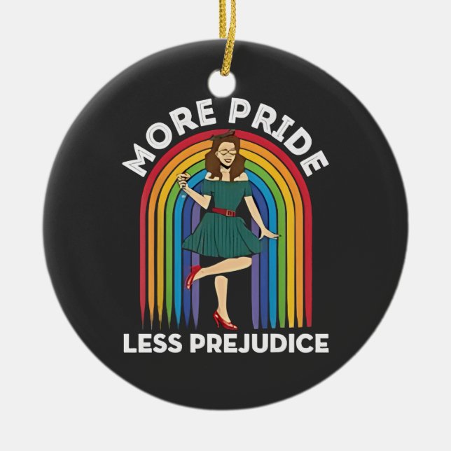 More Pride Less Prejudice LGBT Pride Month  Ceramic Tree Decoration (Front)