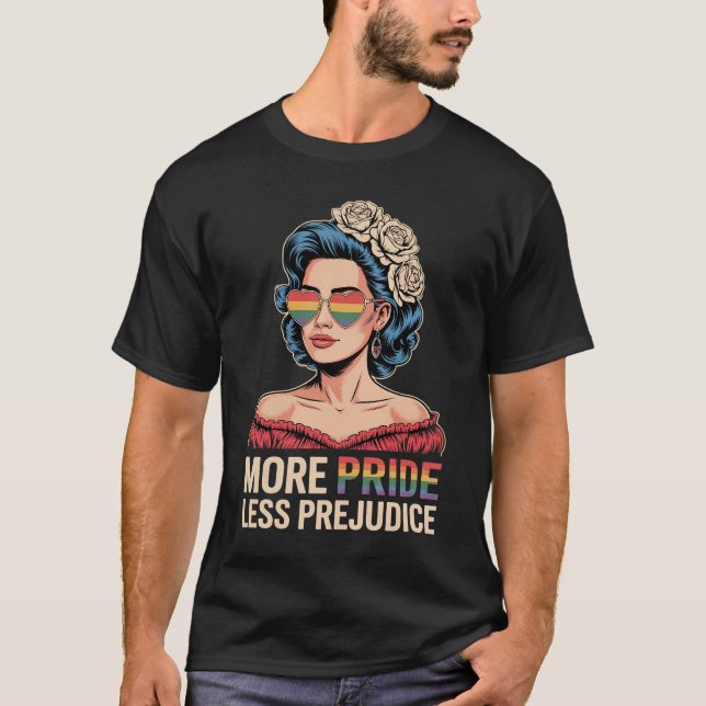 More Pride Less Prejudice LGBTQ Pride Ally Rainbow T-Shirt (Front)