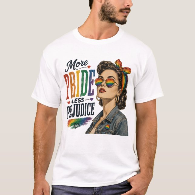 More Pride Less Prejudice LGBTQ Pride T-Shirt (Front)