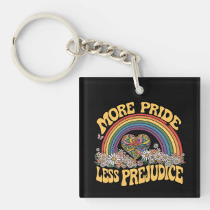 More Pride Less Prejudice Retro Rainbow Pride LGBT Key Ring