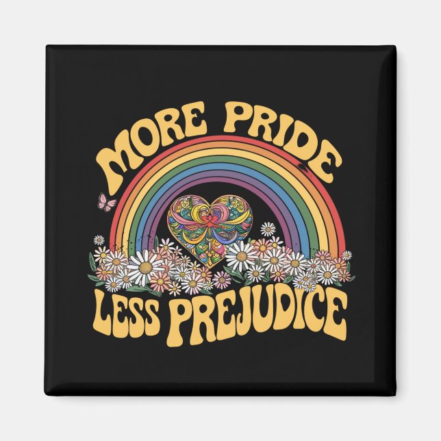 More Pride Less Prejudice Retro Rainbow Pride LGBT Magnet (Front)