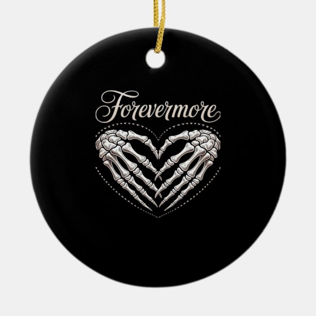 More Skeleton Hands Heart Gothic Halloween Ceramic Tree Decoration (Front)