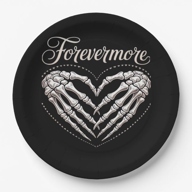 More Skeleton Hands Heart Gothic Halloween Paper Plate (Front)