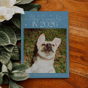 More Snuggles 2026 New Year Denim Blue Pet Photo Holiday Card