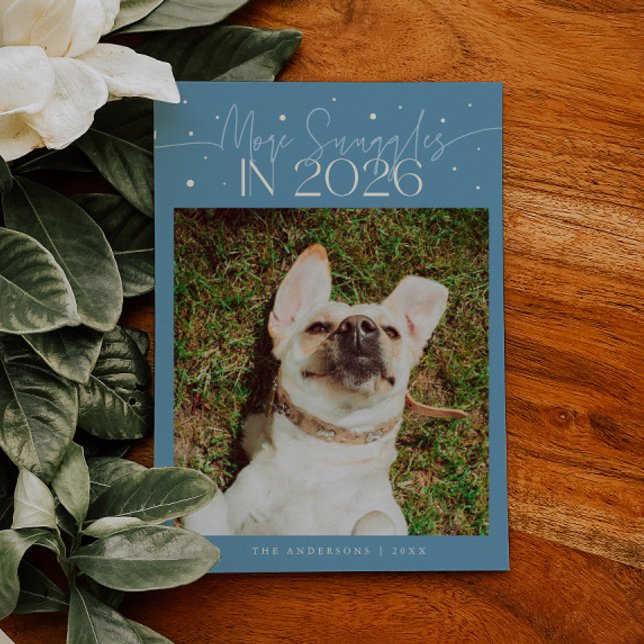 More Snuggles 2026 New Year Denim Blue Pet Photo Holiday Card (Creator Uploaded)