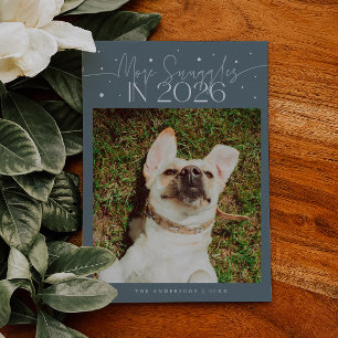 More Snuggles 2026 New Year Slate Blue Pet Photo Holiday Card