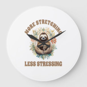 More Stretching Less Stressing Sloth Large Clock