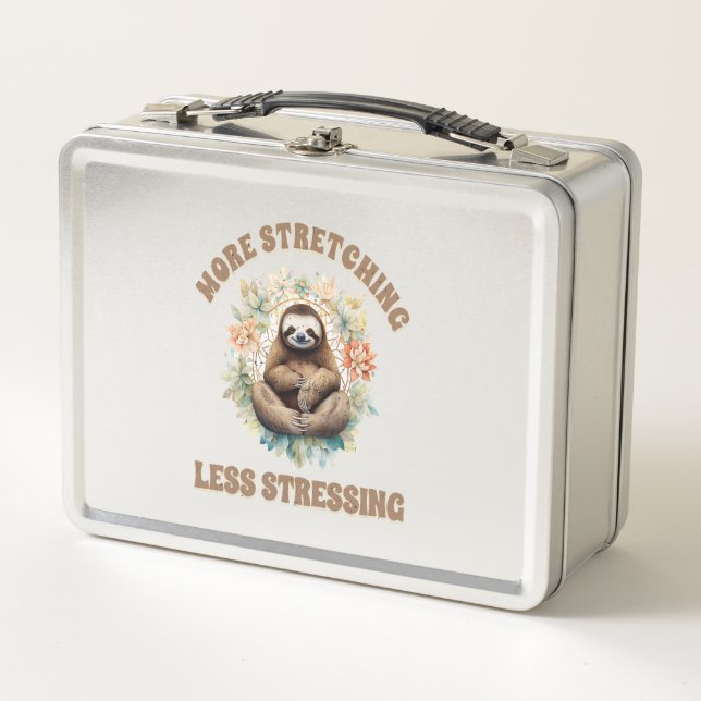 More Stretching Less Stressing Sloth Metal Lunch Box (Front)