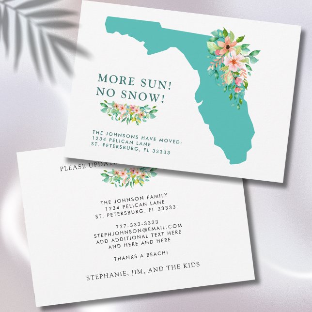 More Sun No Snow Florida Map Moving  Announcement (More Sun No Snow Florida Map Floral Moving Announcement Flat Card)