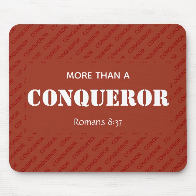 MORE THAN A CONQUEROR Motivational Christian RED Mouse Pad (Front)