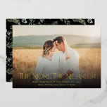 More The Merrier Announce Pregnancy Photo<br><div class="desc">Announce your pregnancy in style with these beautiful,  full photo holiday cards! They feature modern,  elegant typography reading,  "The More,  The Merrier" in real foil. The back contains a Christmas pattern of pine boughs over a custom colour background (shown in white - black also looks amazing).</div>