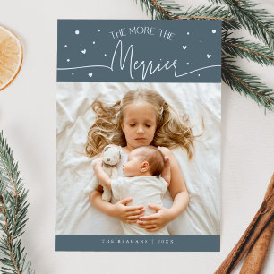 More The Merrier Christmas Slate Blue Photo Birth Announcement