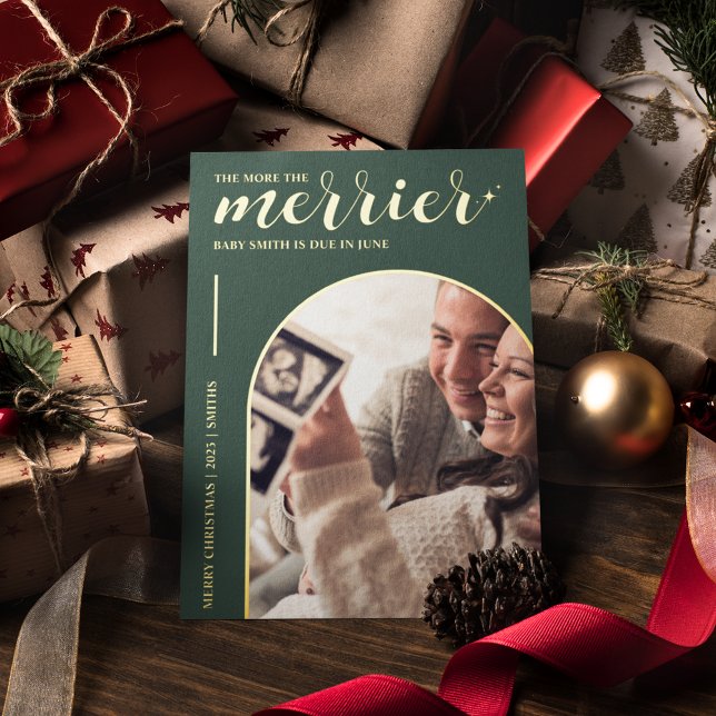 More the Merrier Green Gold Christmas Pregnancy (The more the merrier Christmas Pregnancy Announcement )