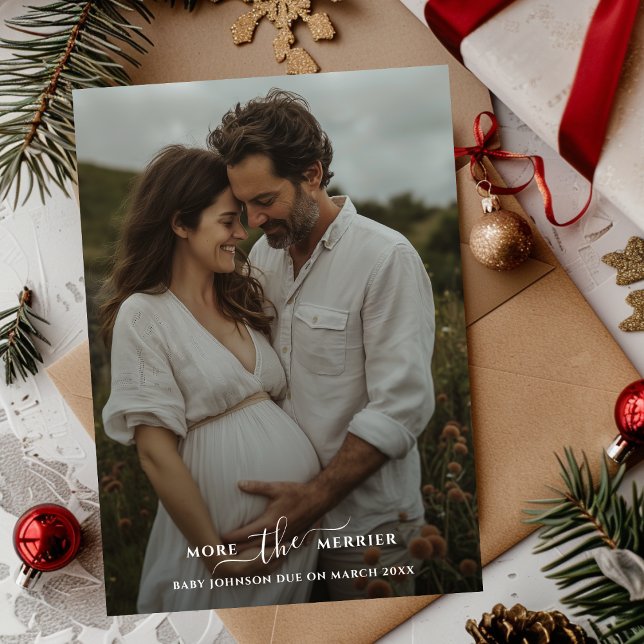 More The Merrier Photo Pregnancy Christmas Holiday Card (Creator Uploaded)