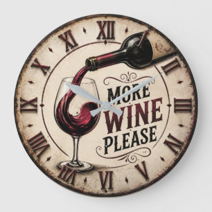 More Wine Please Rustic Vineyard Home Bar Large Clock