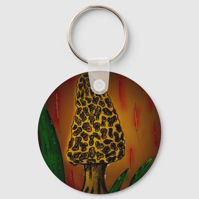 Morel Mushroom Art Key Ring (Front)