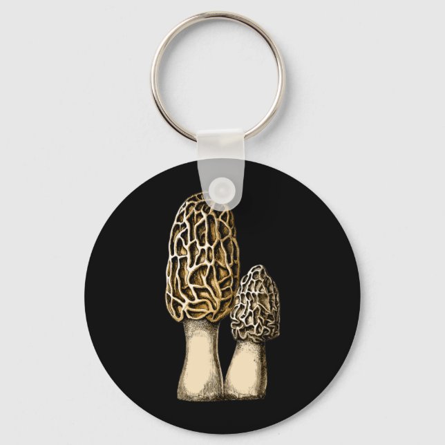 Morel Mushroom Vintage Botanical Illustration Key Ring (Front)