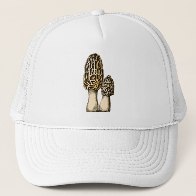 Morel Mushroom Vintage Botanical Illustration Trucker Hat (Front)