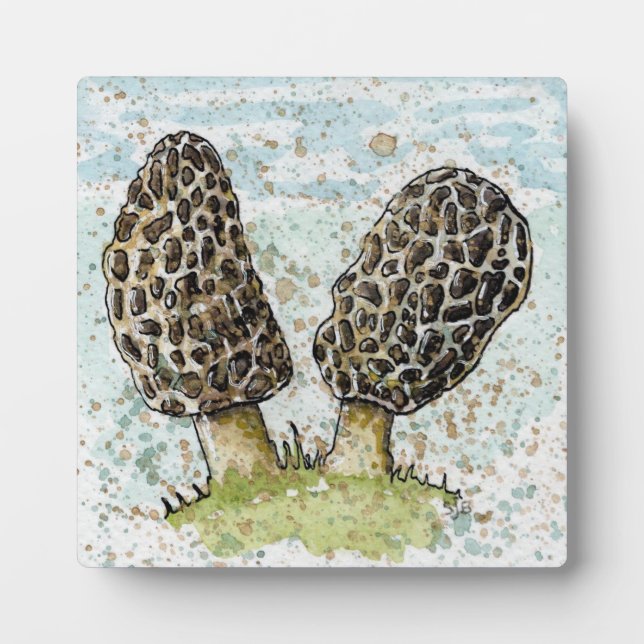 Morel Mushroom watercolor print with easel stand Plaque (Front)