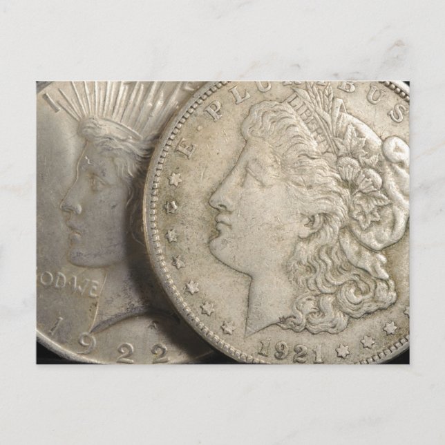 Morgan and Liberty Silver Dollars Postcard (Front)