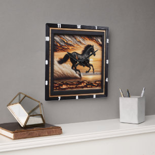 Morgan Beach Race: Charred Wood Art Square Wall Clock