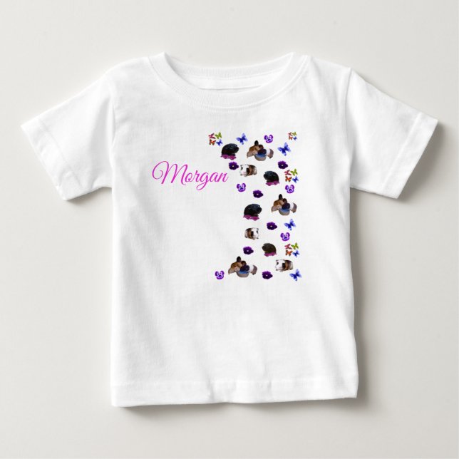 Morgan, Name,  With Guinea Pigs And Pansies,  Baby T-Shirt (Front)