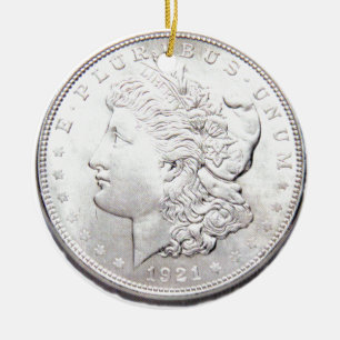 MORGAN SILVER DOLLAR CERAMIC TREE DECORATION