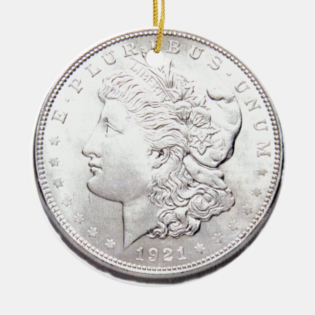 MORGAN SILVER DOLLAR CERAMIC TREE DECORATION (Front)