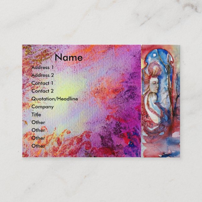 MORGANA,DRAGON OF LAKE Gold Purple Floral Swirls Business Card (Front)