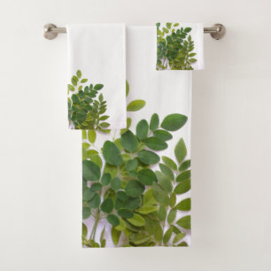 Moringa leaves with text space bath towel set