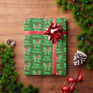 Morkie Cute Christmas Silhouette Dog & Bow Green Wrapping Paper
