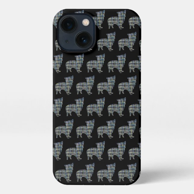 Morkie Dog Cute Silhouette Grid Black iPhone Case (Back)