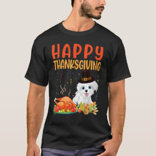 Morkie Dog Look Turkey Meat Happy Thanksgiving Day T-Shirt