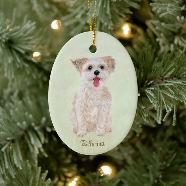 Morkie Dog Oval Glass Ornament (Tree)