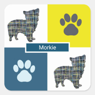 Morkie Dog & Paw Y&B Grid Square Sticker