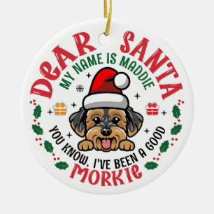 Morkie Dog Santa Christmas Custom Name Ceramic Tree Decoration