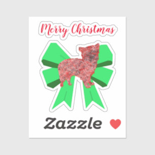 Morkie Dog Silhouette Red & Green Bow Christmas