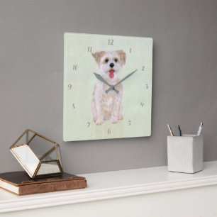 Morkie Dog Square Acrylic Wall Clock With Digits